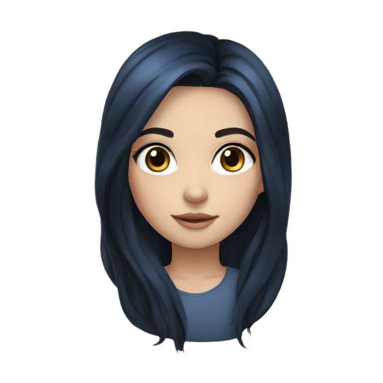genmoji：叙利亚女孩，肤色白皙，黑色浓密长发，深蓝色眼睛，自然妆容