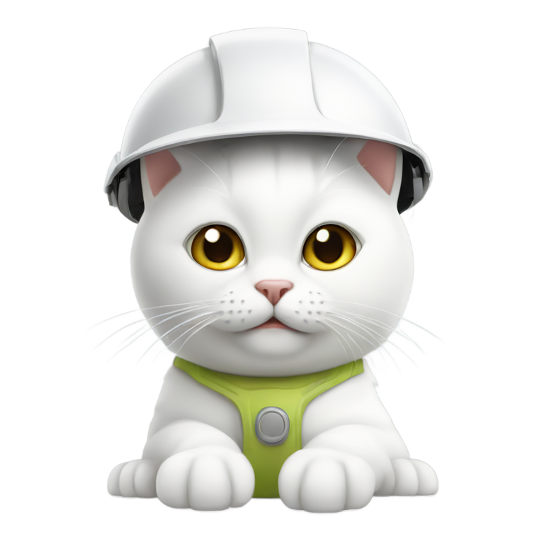 genmoji : Un chat blanc avec un casque de chantier