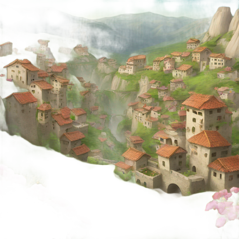 genmoji：山谷中的古城，鲜花盛开