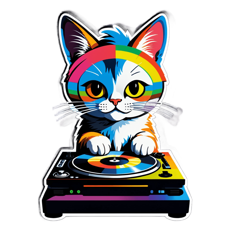 絵文字：DJ猫レインボー