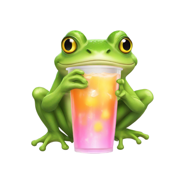 genmoji : Grenouille buvant Prime (une boisson énergétique créée par les YouTubers KSI et Logan Paul)