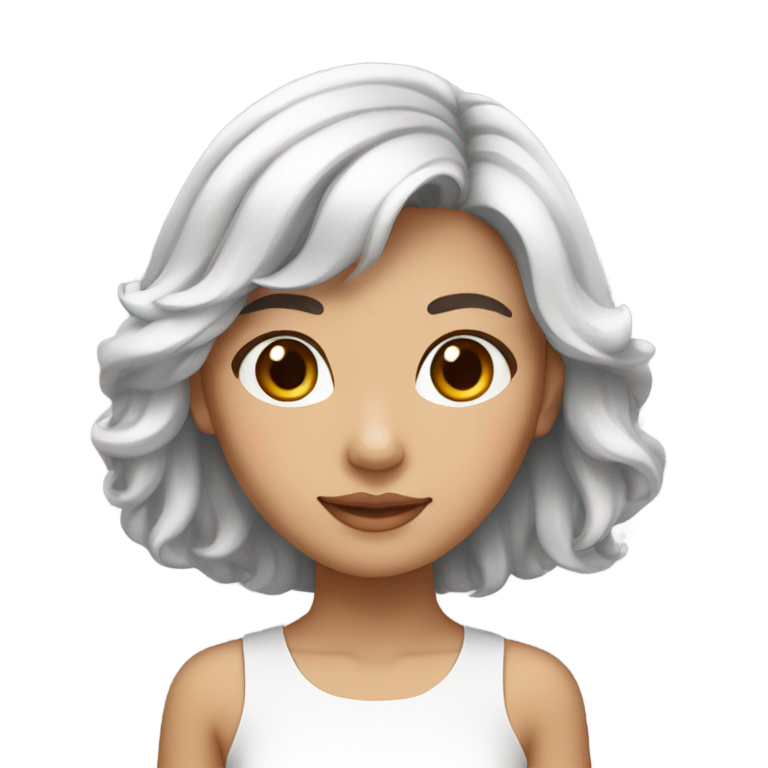 genmoji: A youthful pranic taiwanese lady with dark tanned skin and cascading hair dyed white as snow