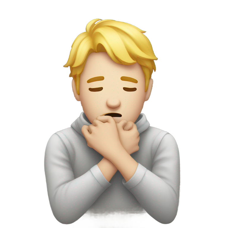 genmoji : Homme blanc s'étranglant, les mains autour du cou, soupirant