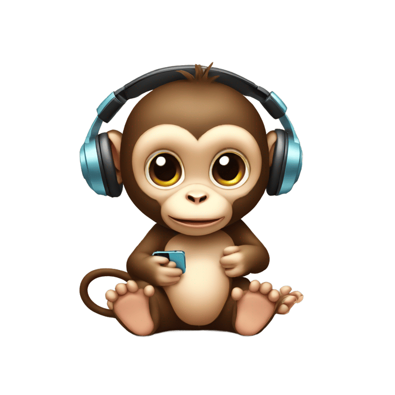 絵文字：baby monkey holding ipod listening to headphones