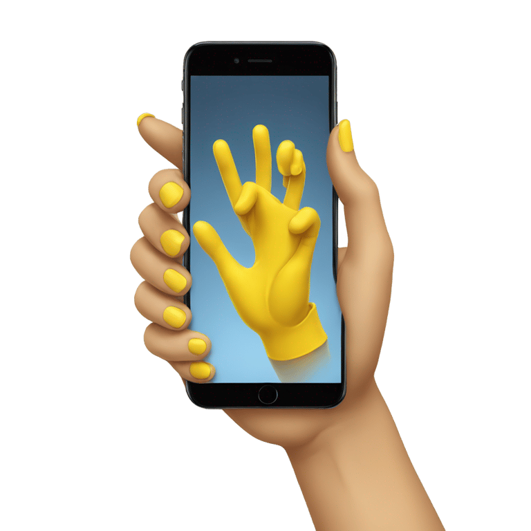genmoji : Une main jaune tenant un iPhone