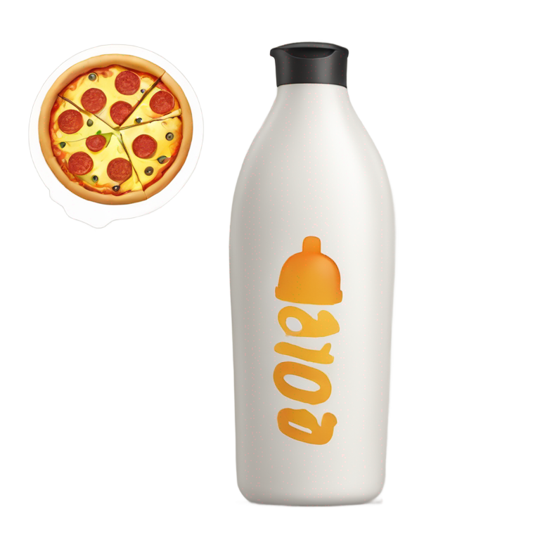 genmoji : Une bouteille de shampoing avec une pizza