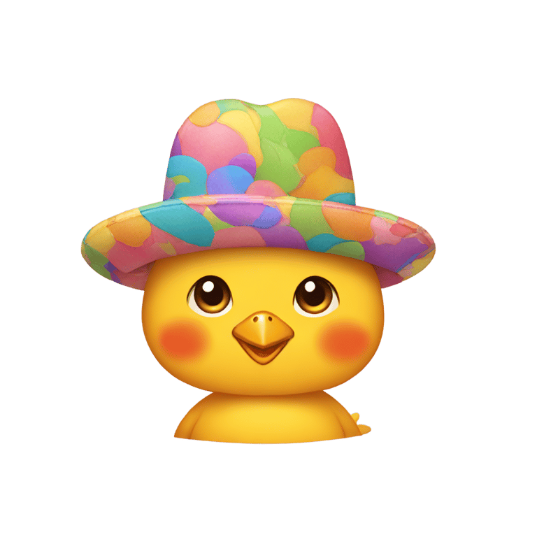 genmoji：a chick wearing a colorful hat.