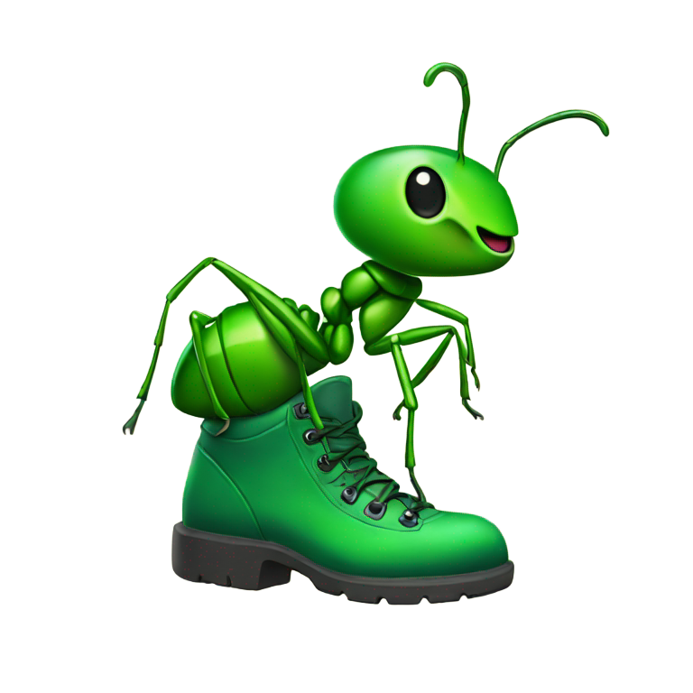 genmoji：一只绿色蚂蚁和一只靴子