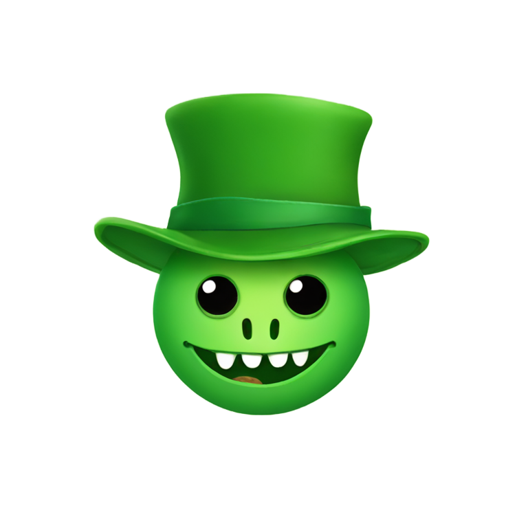 genmoji : Le visage de monstre en herbe verte avec un chapeau vert