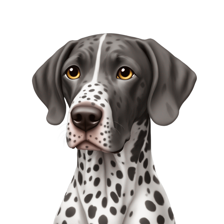 genmoji: German shorthair pointer with black head, roan black/white body and black spots