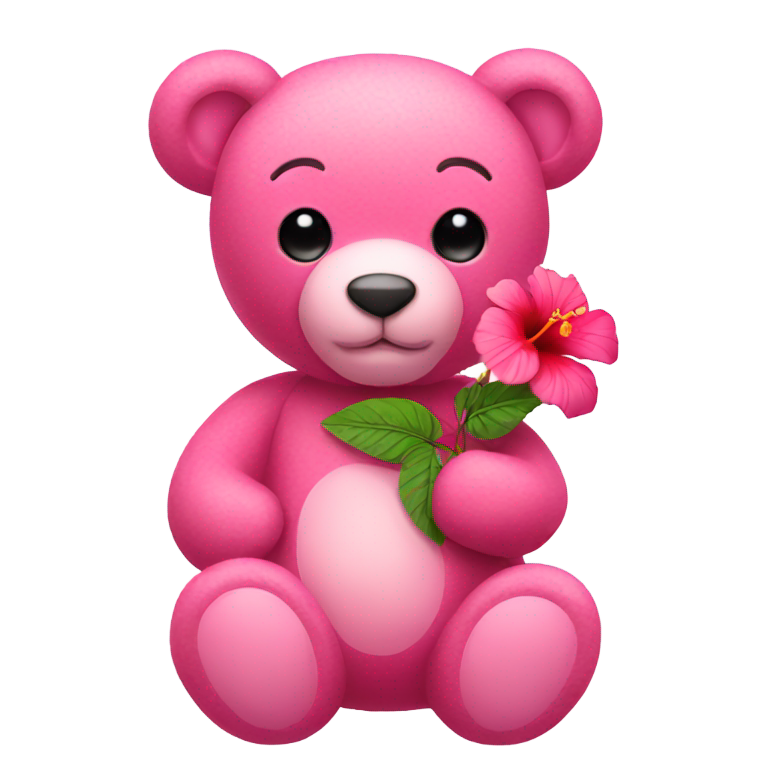genmoji：粉色泰迪熊拿着木槿花