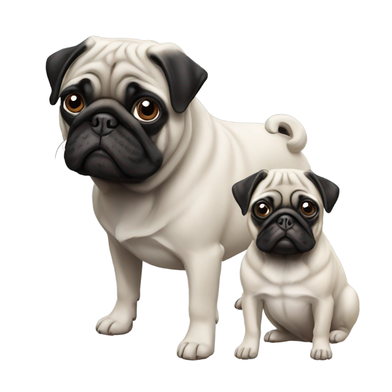 genmoji：3只黑色的哈巴狗与7只白色的哈巴狗分开