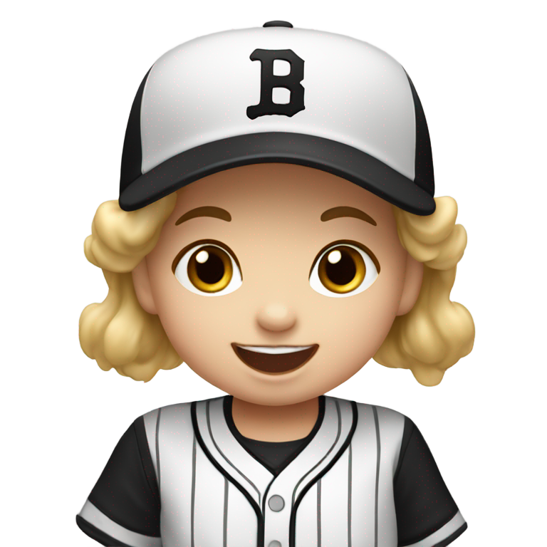 絵文字：野球が好きなストライプ（黒と白）のユニフォームを着た興奮した女の子