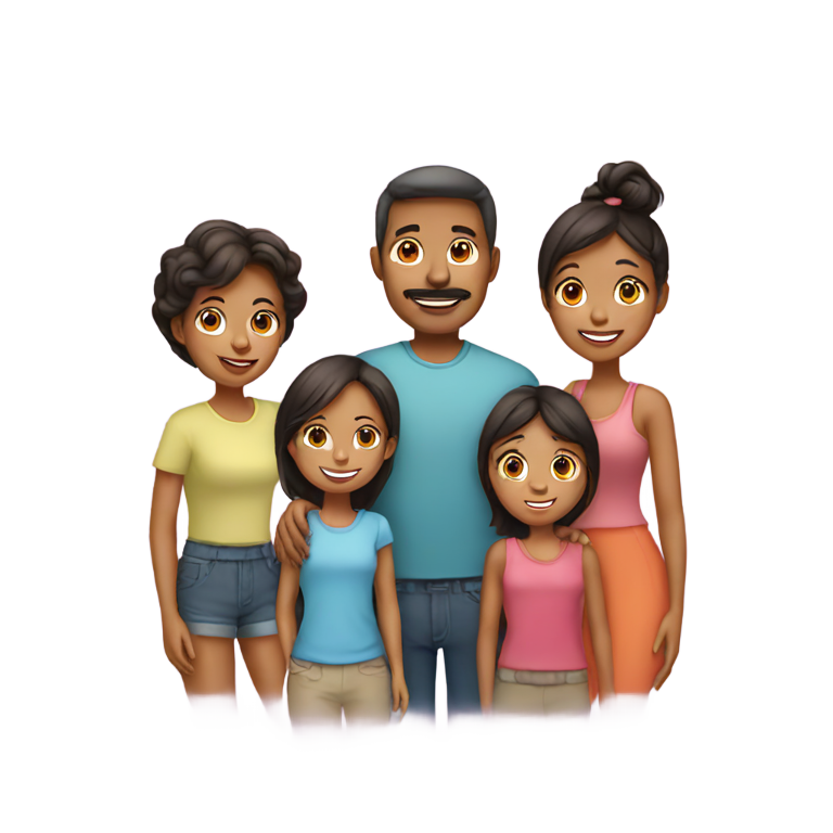genmoji：家庭：妈妈、爸爸、三个女孩和一个男孩