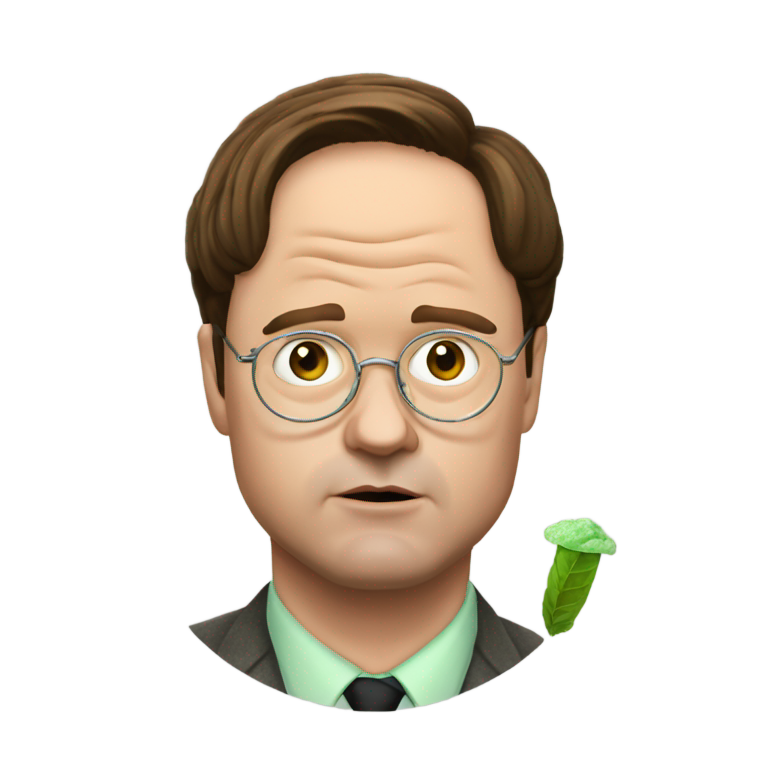 genmoji：德怀特·施鲁特在吃薄荷糖