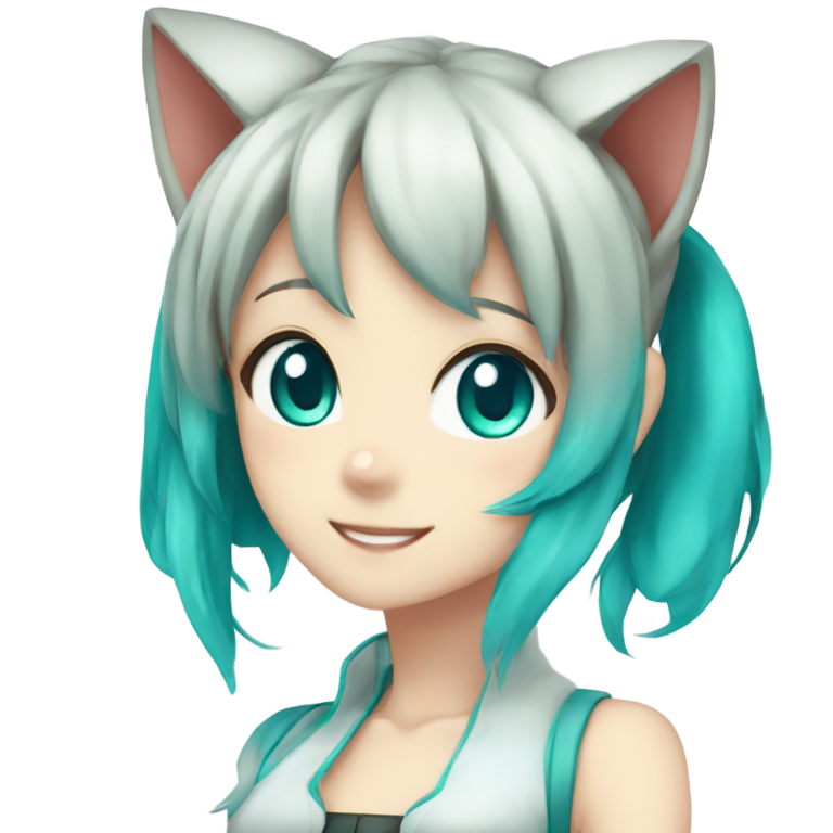 genmoji：初音未来的青绿色长发、高马尾和蓝眼睛的猫形态
