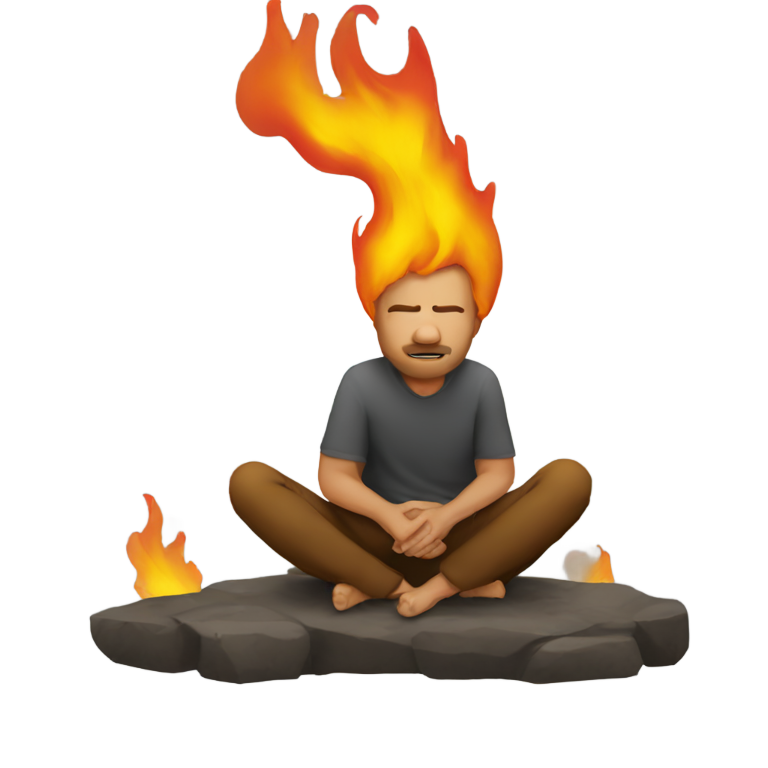 genmoji : Un homme assis en feu