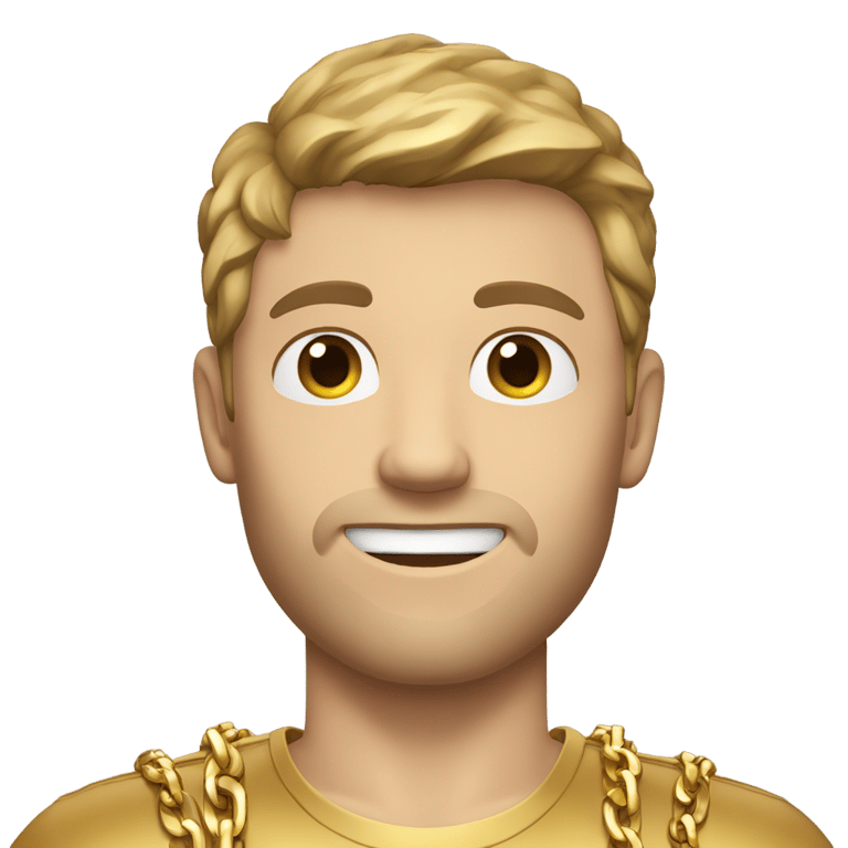 genmoji : Homme caucasien avec une chemise dorée, des chaînes et des bracelets dorés, et des cheveux bruns.