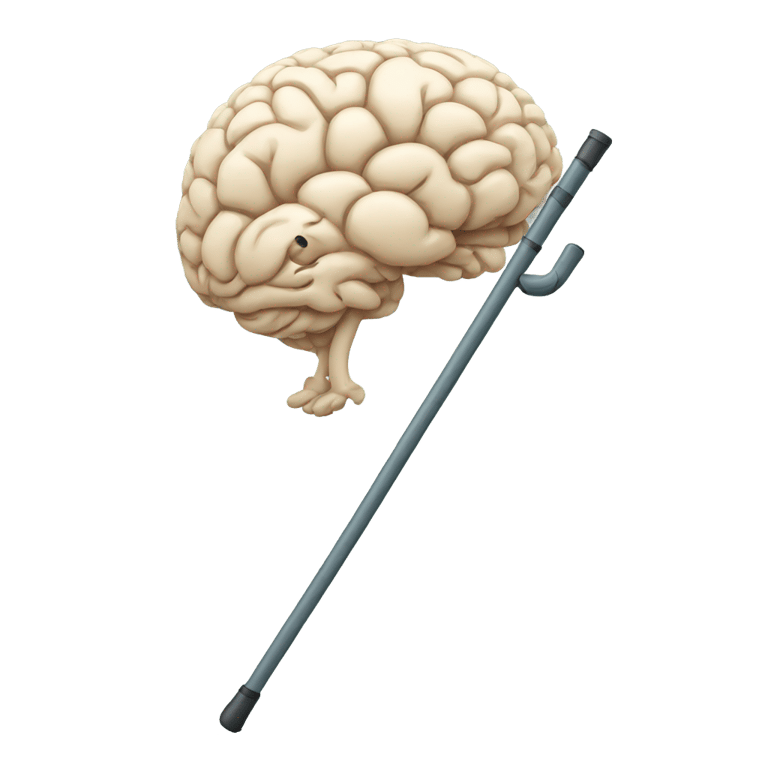 genmoji: An elderly brain walking with a cane