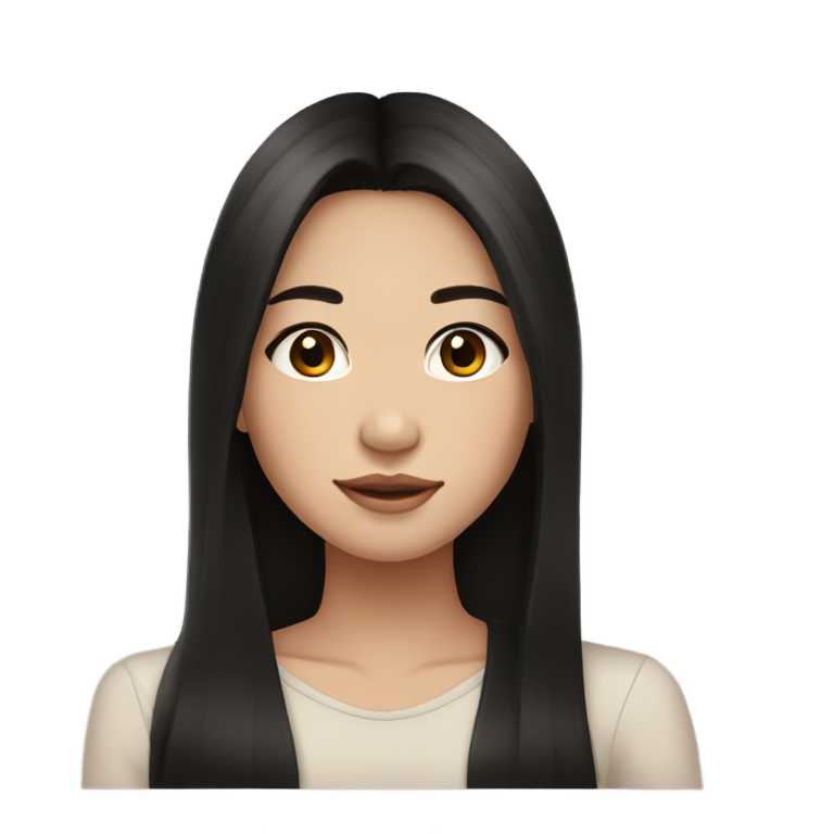 genmoji : Fille philippine à la peau légèrement claire, avec des cheveux très noirs, longs, volumineux et raides, et des yeux marron foncé, maquillage naturel.