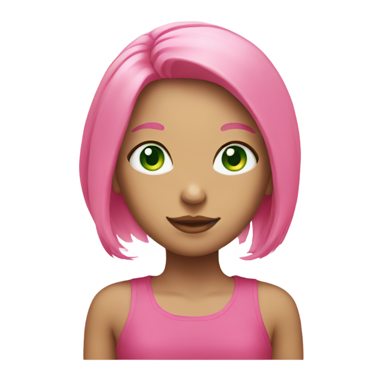 genmoji : Fille verte avec des cheveux roses et des yeux verts