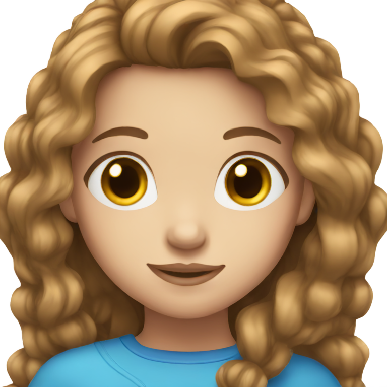 genmoji : Une fille aux cheveux longs bruns et aux yeux bleus