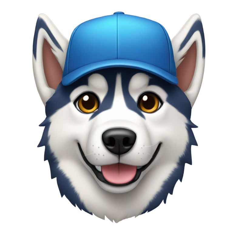 絵文字：ハスキー犬がキャップをかぶっている