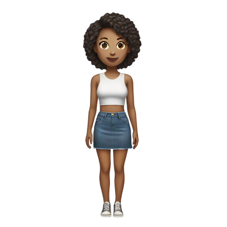 genmoji：年轻女性全身穿着迷你裙和露脐装。