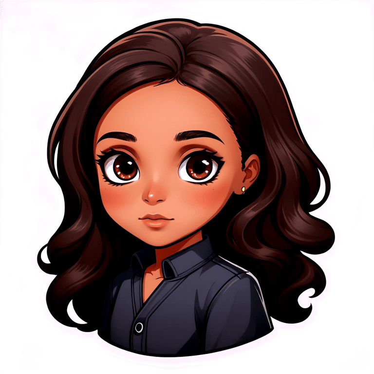 genmoji：棕色皮肤的女孩，黑色波浪长发，棕色眼睛