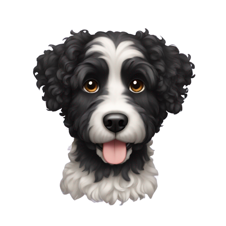 絵文字：黒い巻き毛の犬、ヒゲあり
