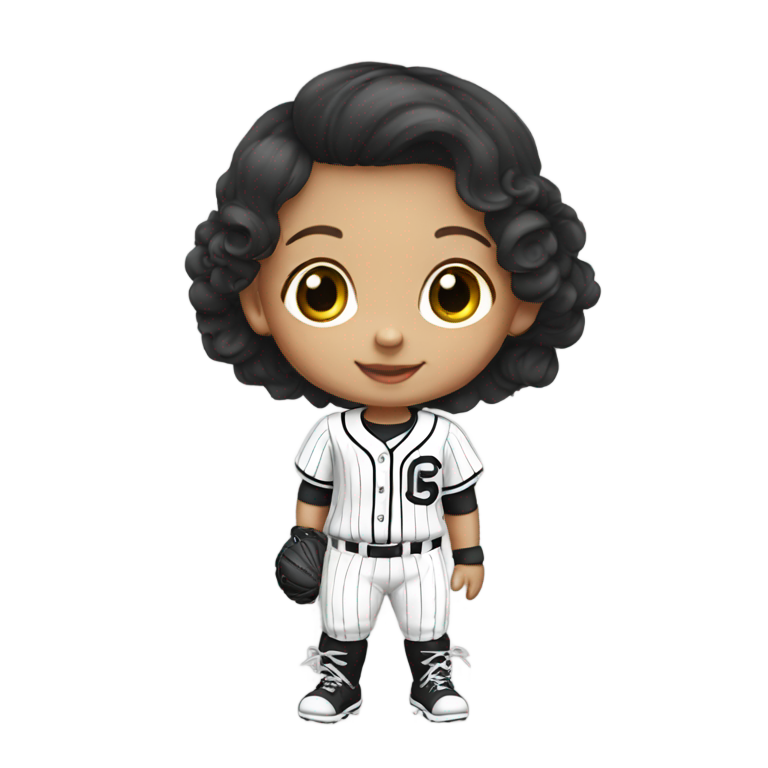 genmoji : Fille qui aime le baseball et porte un uniforme rayé (noir et blanc)