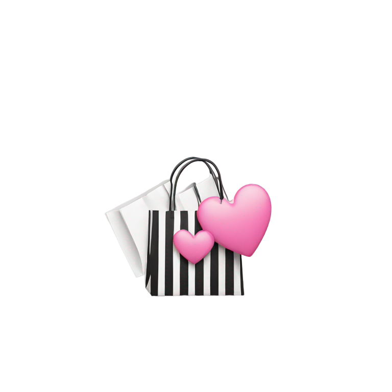 genmoji：粉色心形携带黑白条纹购物袋