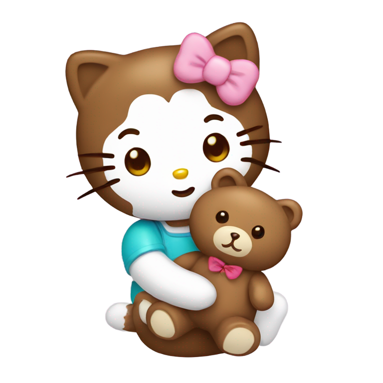 genmoji：凯蒂猫手持一只小巧的棕色毛绒泰迪熊