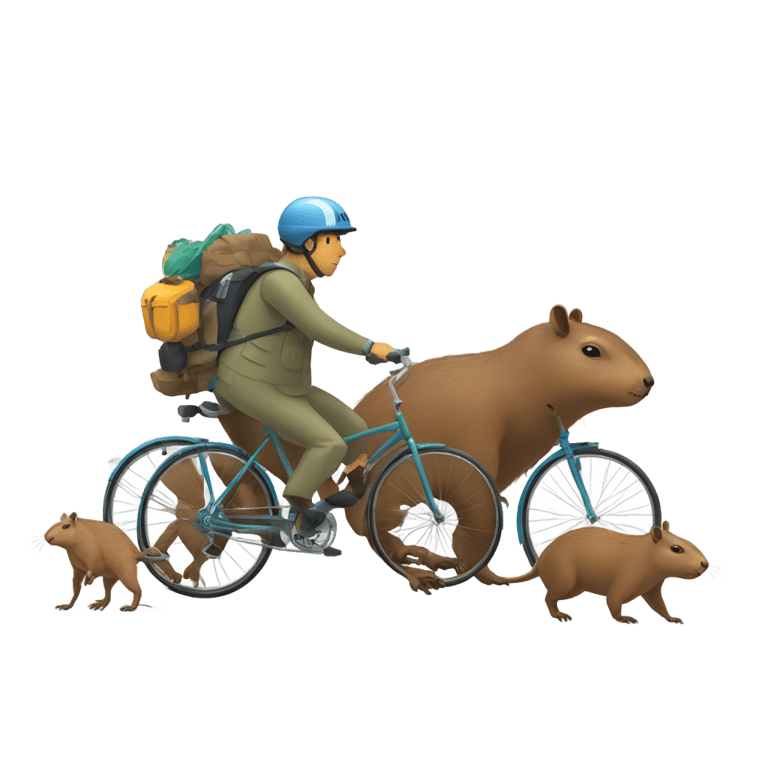 genmoji : un capibara peleando contra godzila y el capibara con una bicicleta de 10 ruedas