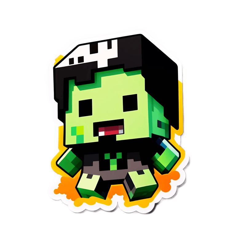 genmoji: a minecraft creeper wearing a black cap that says EXPLOSIVE LIFE