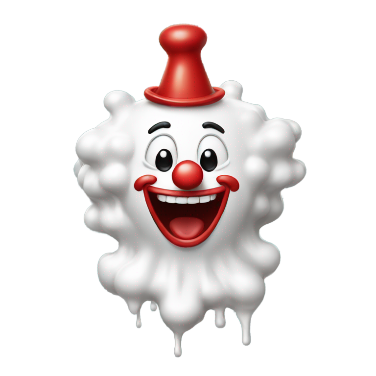 genmoji：小丑笑着，嘴里流出白色黏液