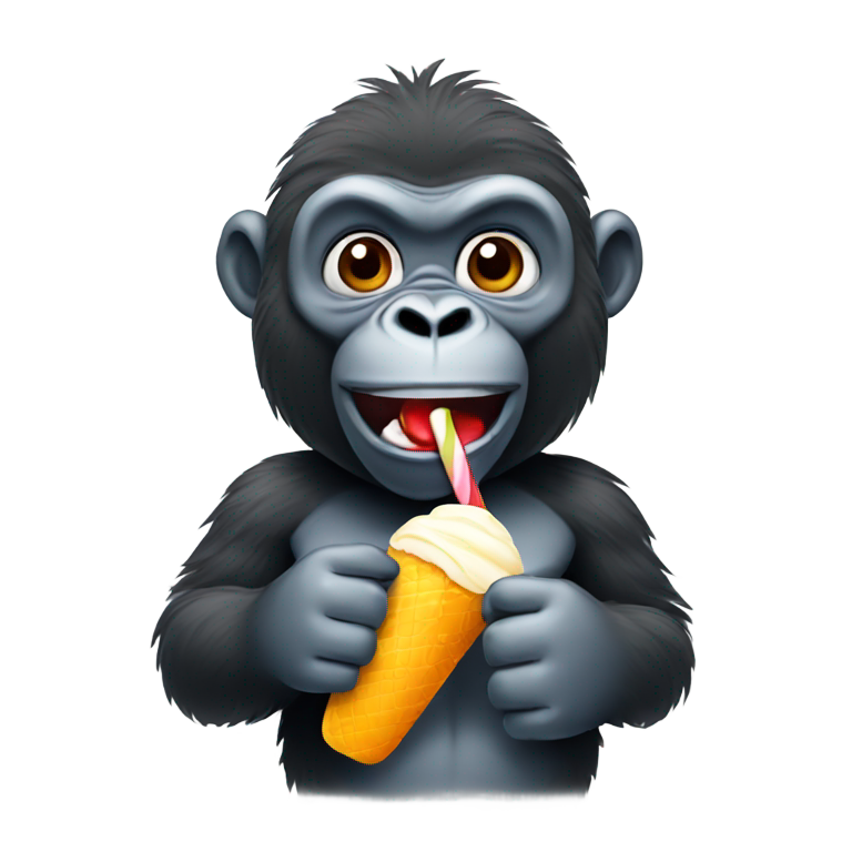 絵文字：ゴリラがポップシクルを食べる