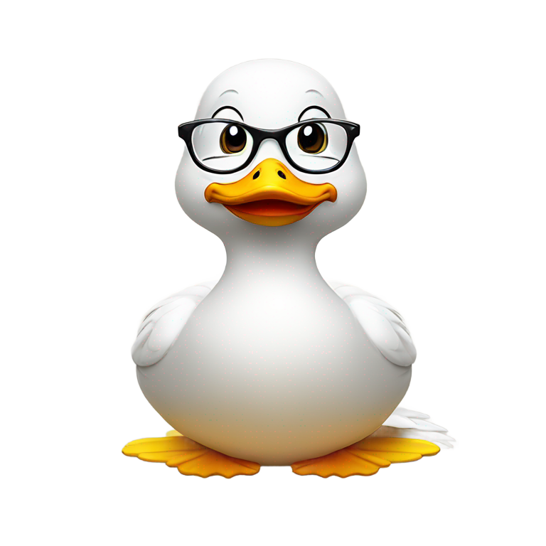 genmoji : Canard blanc avec lunettes de lecture à monture rouge en train de prier