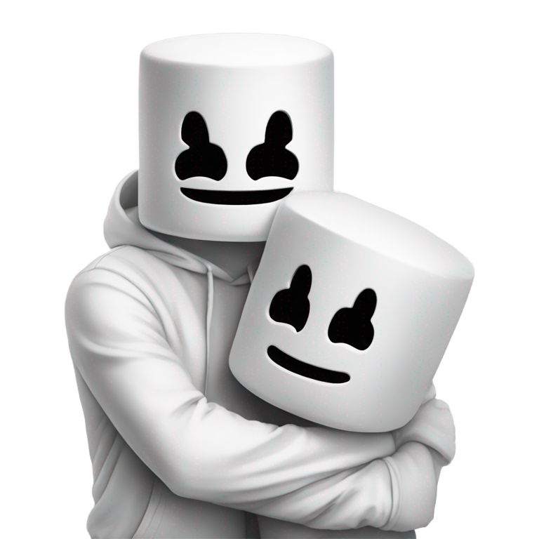 genmoji：Marshmello on top himself inside himself hugging and kissing himself