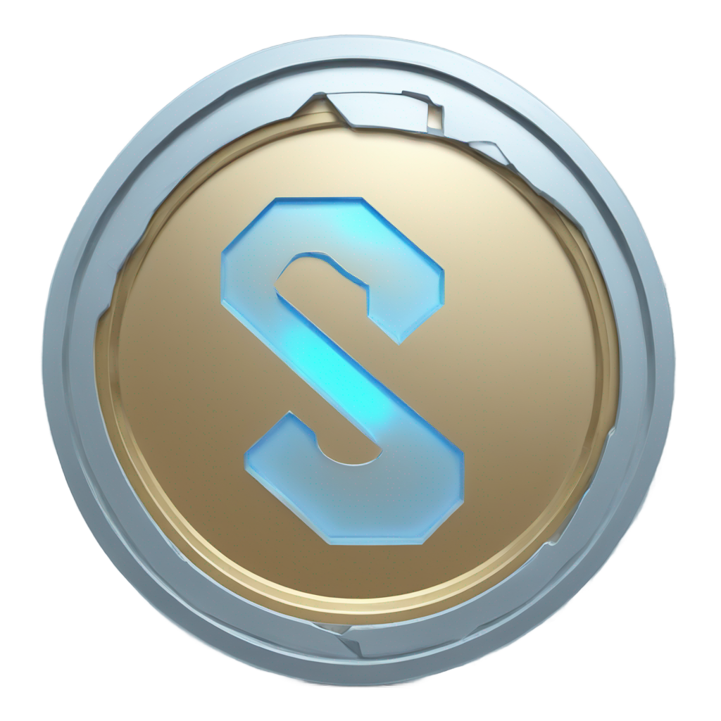 genmoji: ed in the center. The edges of the coin have subtle ridges and a smooth, reflective finish, giving it a high-tech appearance. A soft blue glow emanates from the V symbol and the outer rim, adding a futuristic energy effect. The design is clean and minimalistic, with no unnecessar