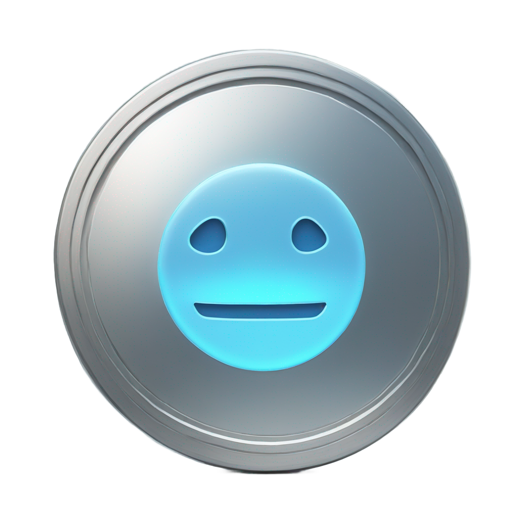 genmoji: ed in the center. The edges of the coin have subtle ridges and a smooth, reflective finish, giving it a high-tech appearance. A soft blue glow emanates from the V symbol and the outer rim, adding a futuristic energy effect. The design is clean and minimalistic, with no unnecessar