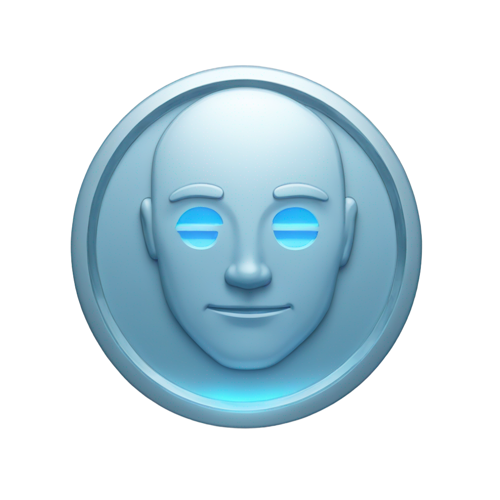 genmoji: ed in the center. The edges of the coin have subtle ridges and a smooth, reflective finish, giving it a high-tech appearance. A soft blue glow emanates from the V symbol and the outer rim, adding a futuristic energy effect. The design is clean and minimalistic, with no unnecessar