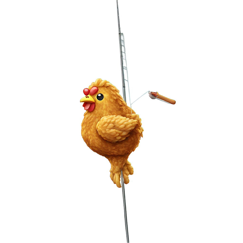 genmoji: Fried chicken on a fishing rod