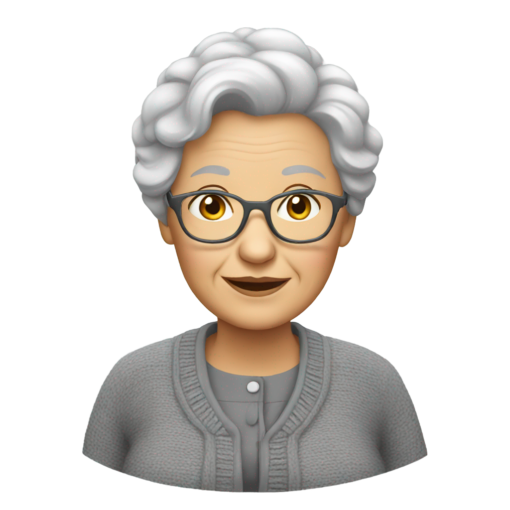 genmoji: granny wearing grey cardigan