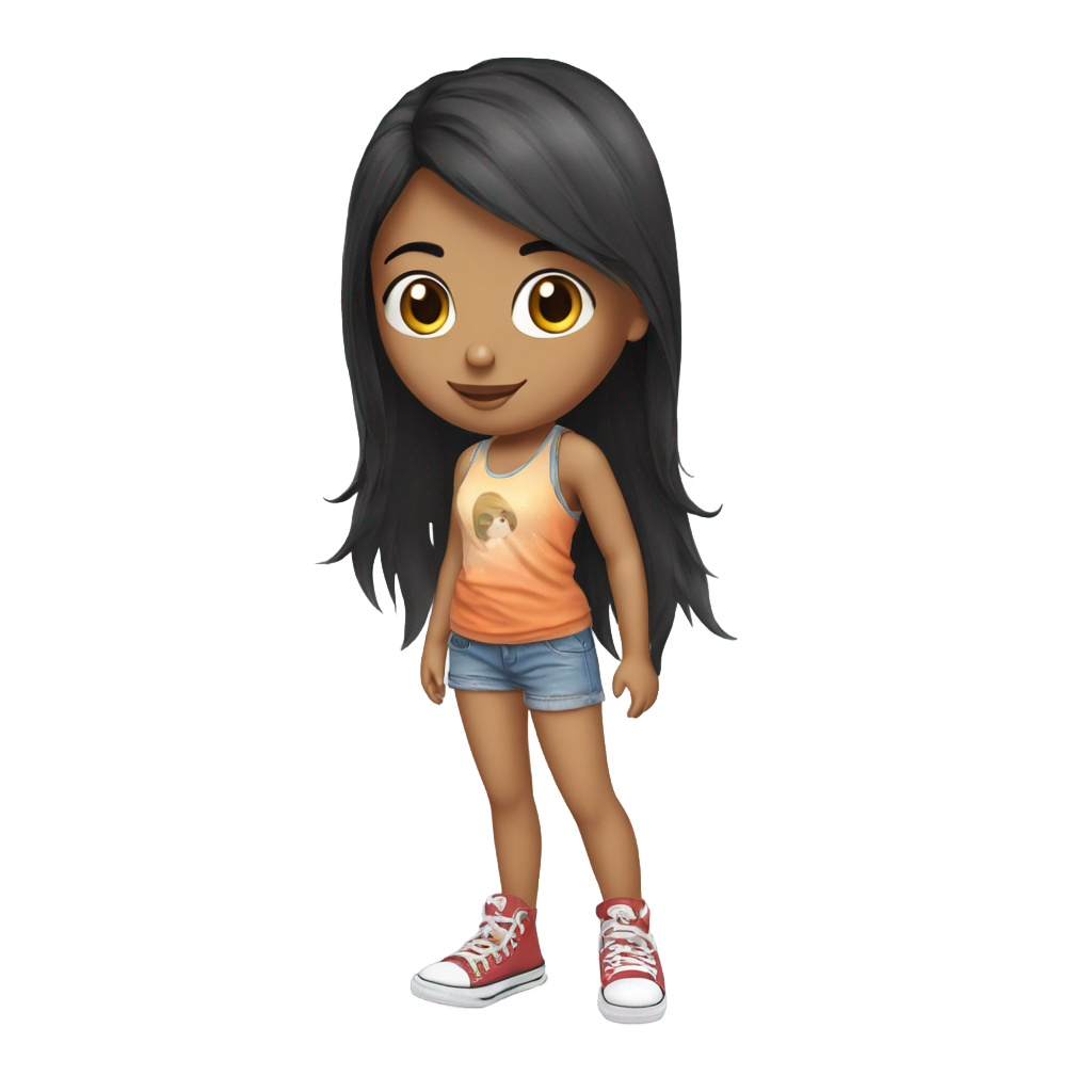 genmoji: indian girl, straight medoum length hair, tank top and jean shorts, high top converse