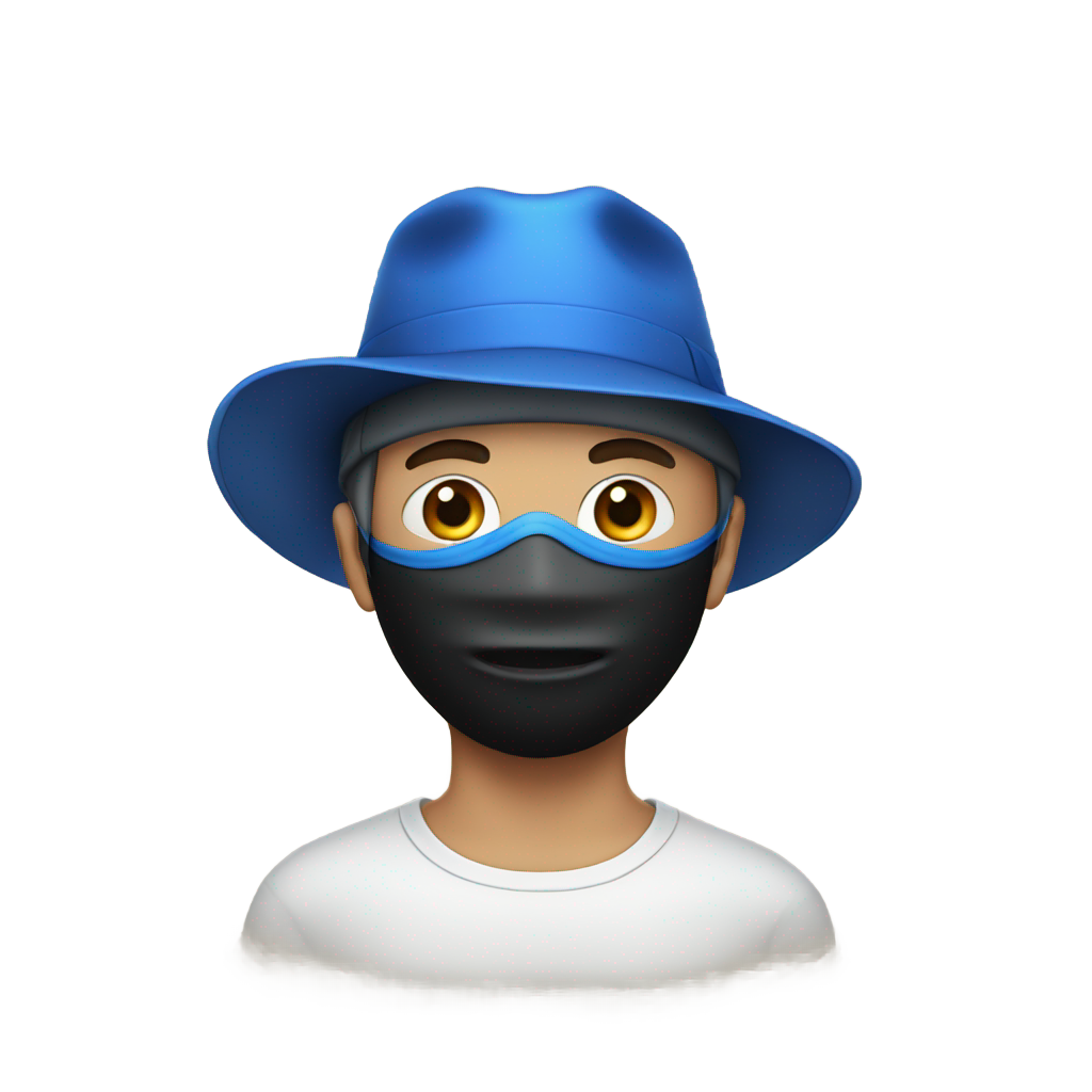 genmoji: man with a black mask, blue hat