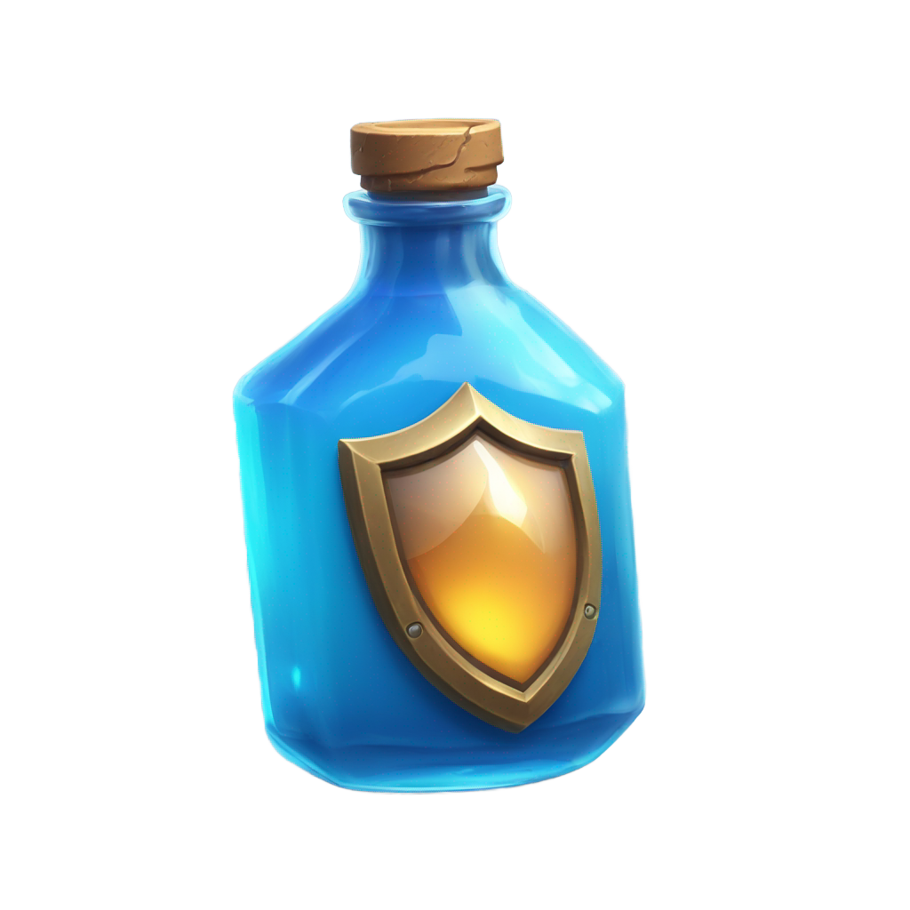 genmoji: Prompt:  “A highly detailed, ultra-realistic emoji-style icon of a small shield potion inspired by Fortnite. The potion is contained in a sleek, transparent glass bottle filled with a vibrant, glowing blue liquid that has a slight swirling effect. The bottle has a smooth, curved 